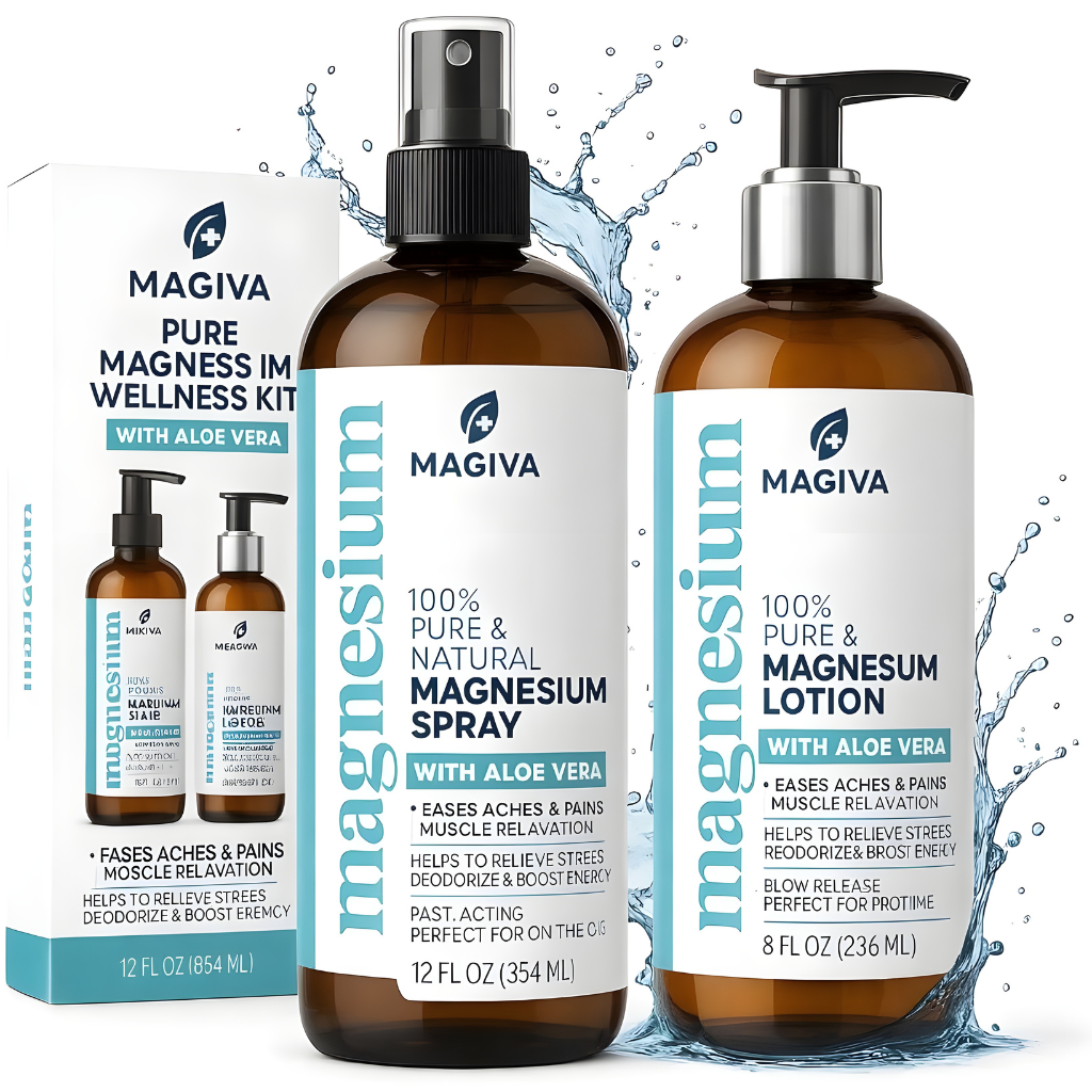 Magiva Magnesium Oil Spray (12 oz) + Body Massage Lotion Set 8oz