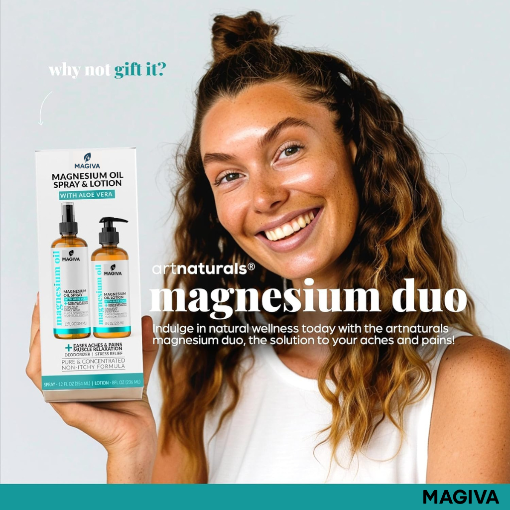Magiva Magnesium Oil Spray (12 oz) + Body Massage Lotion Set 8oz